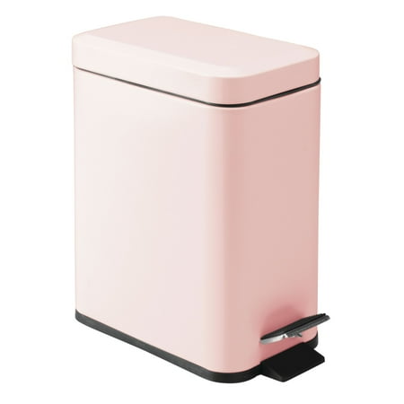 mDesign Small Modern 1.3 Gallon Rectangle Metal Lidded Step Trash Can  Compact Garbage Bin with Removable Liner Bucket and Handle for Bathroom  Kitchen  Craft Room  Office  Garage - Light Pink