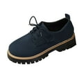 thumbnail image 2 of Womens Platform Derby Shoes - Dark Blue PU Faux Leather, Chunky Sole & Adjustable Lace-Up, All-Day Comfort for Casual & Business Outfits,Size 42, 2 of 9