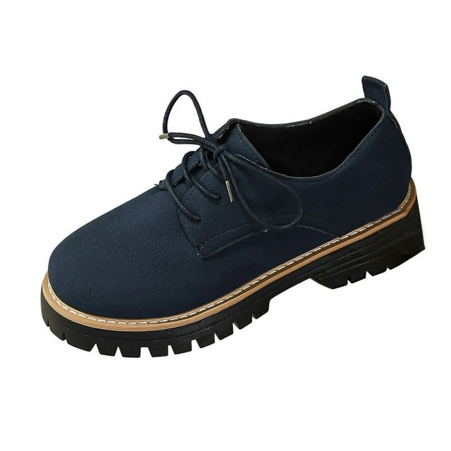 Fashionable Solid Color Women's Casual Round Toe LaceUp Loafers with Thick MidHeel