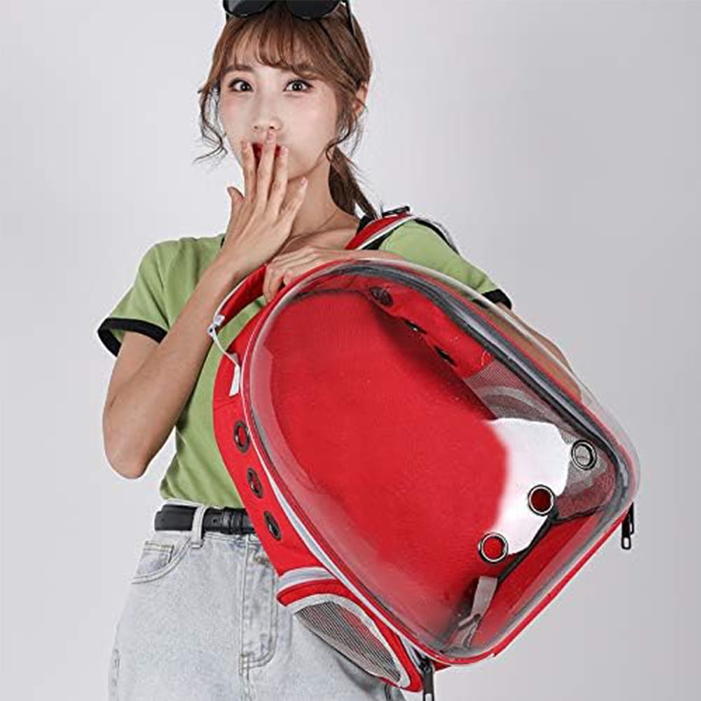 GoXteam Large Cat Carrier Backpacks Dog Carriers, Portable Pet Travel Carrier, Transparent and Breathable Design, Airline Approved, Ideal for Traveling/Hiking/Camping, Red