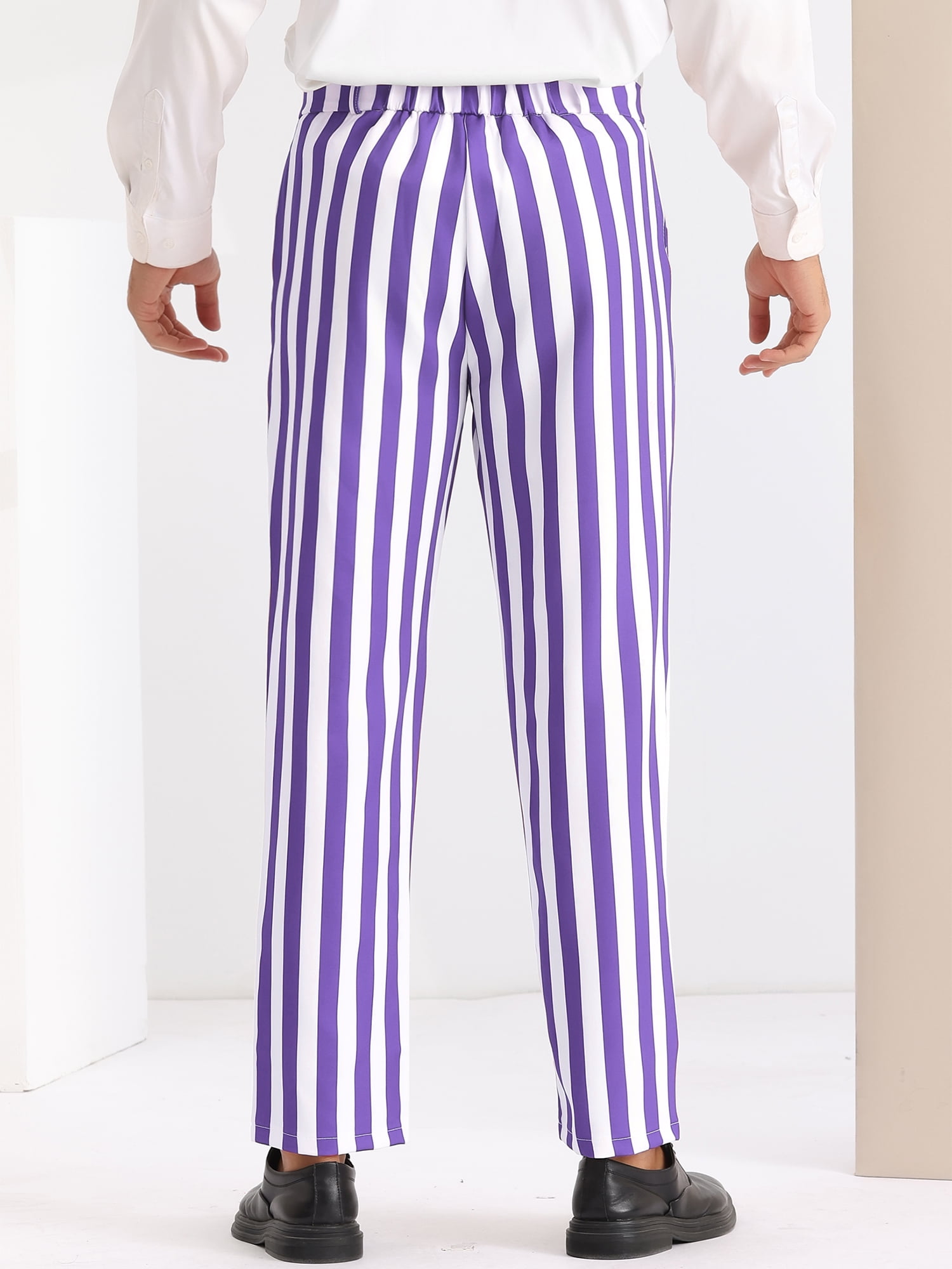 DARING DIVA Men's Striped Dress Pants Straight Leg Color Block Business Trousers 28 Purple White