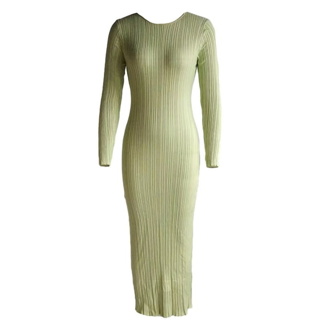 Diconna Femmes Robe en Tricot, Manches Longues Col Rond Robe Côtelée Solide Coupe Slim Automne Robe Longue