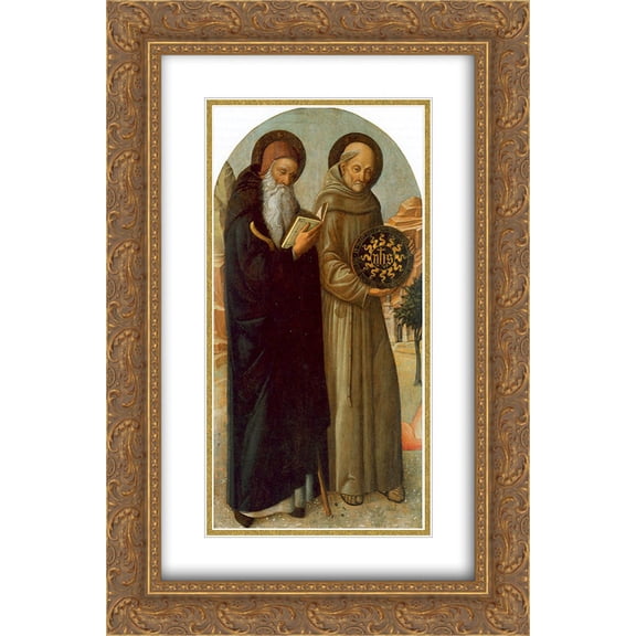 Jacopo Bellini 2x Matted 16x24 Gold Ornate Framed Art Print 'Saint Anthony Abbot and Saint Bernardino da Siena'