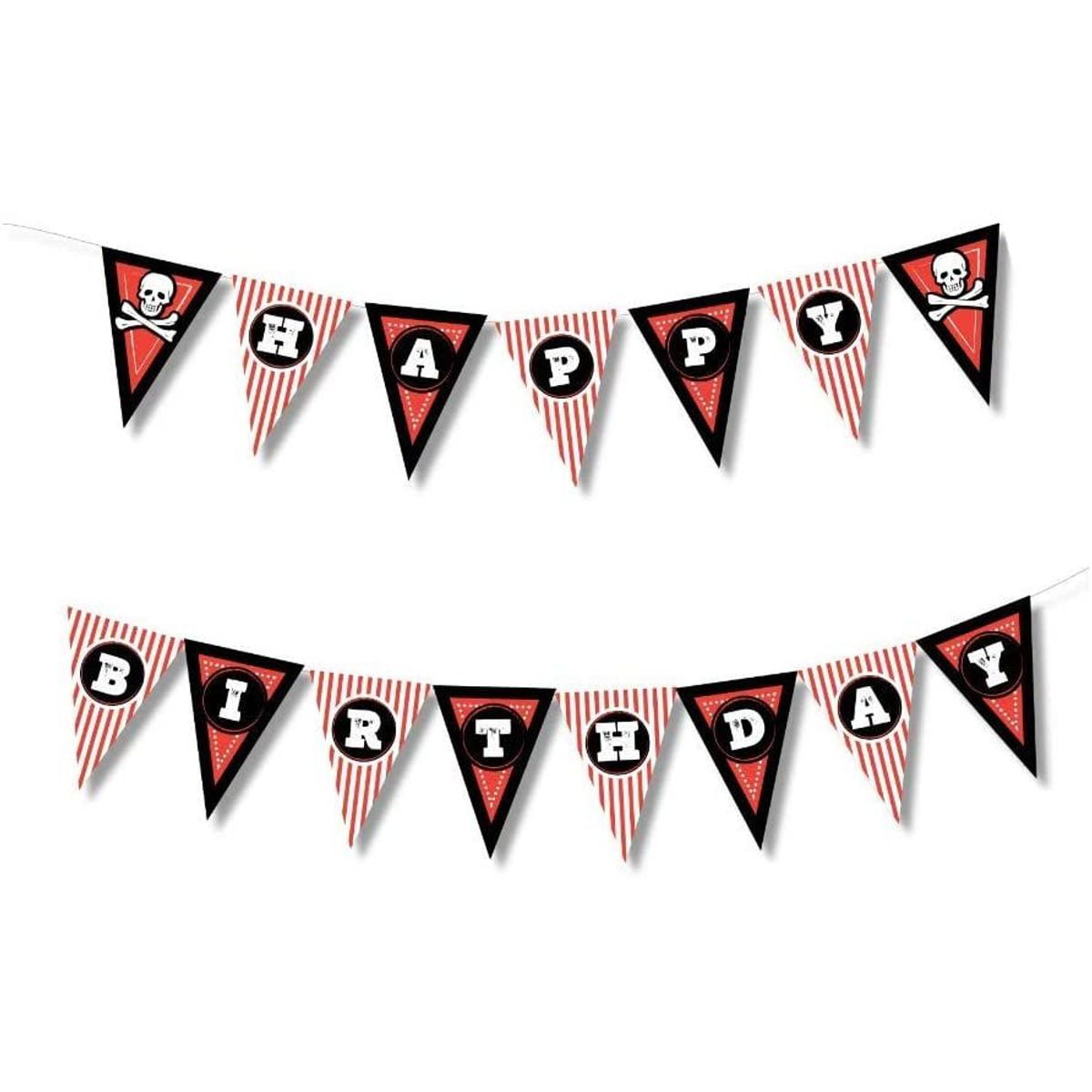 Pirate Themed Supplies Party Decoration 10.75 Feet Long Pre-Strung Birthday Wall Pennant Garland Pirate Happy Birthday Banner