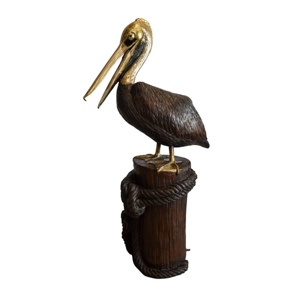 Nifao Pelican on Tree Stump Outdoor Fountain Statue, Bronze Garden Water Feature Sculpture for Patio & Yard – Garden Outdoor Decor Sculpture, 43"L x 24"W x 76"H