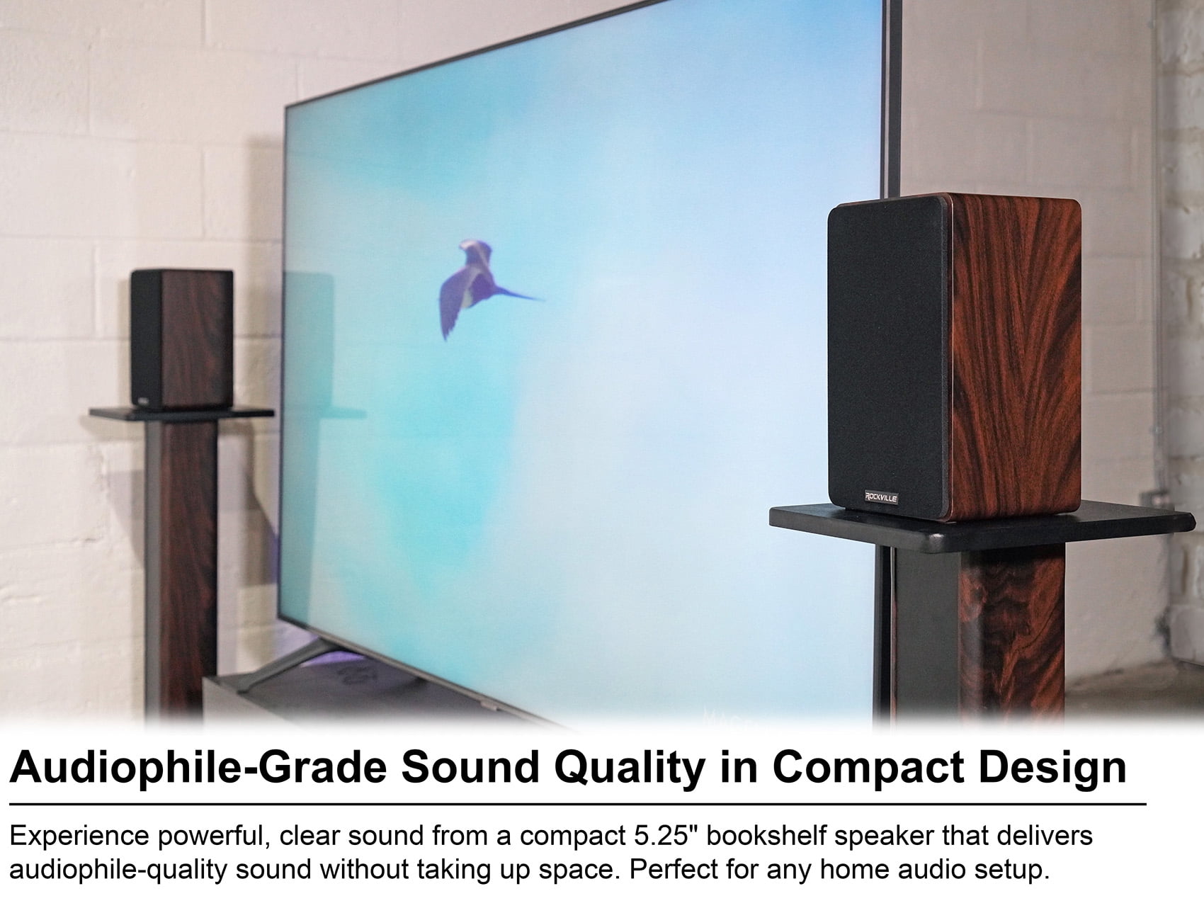 (2) Rockville RockShelf 58D 360w Dark Wood 5.25" Home Theater Bookshelf Speakers