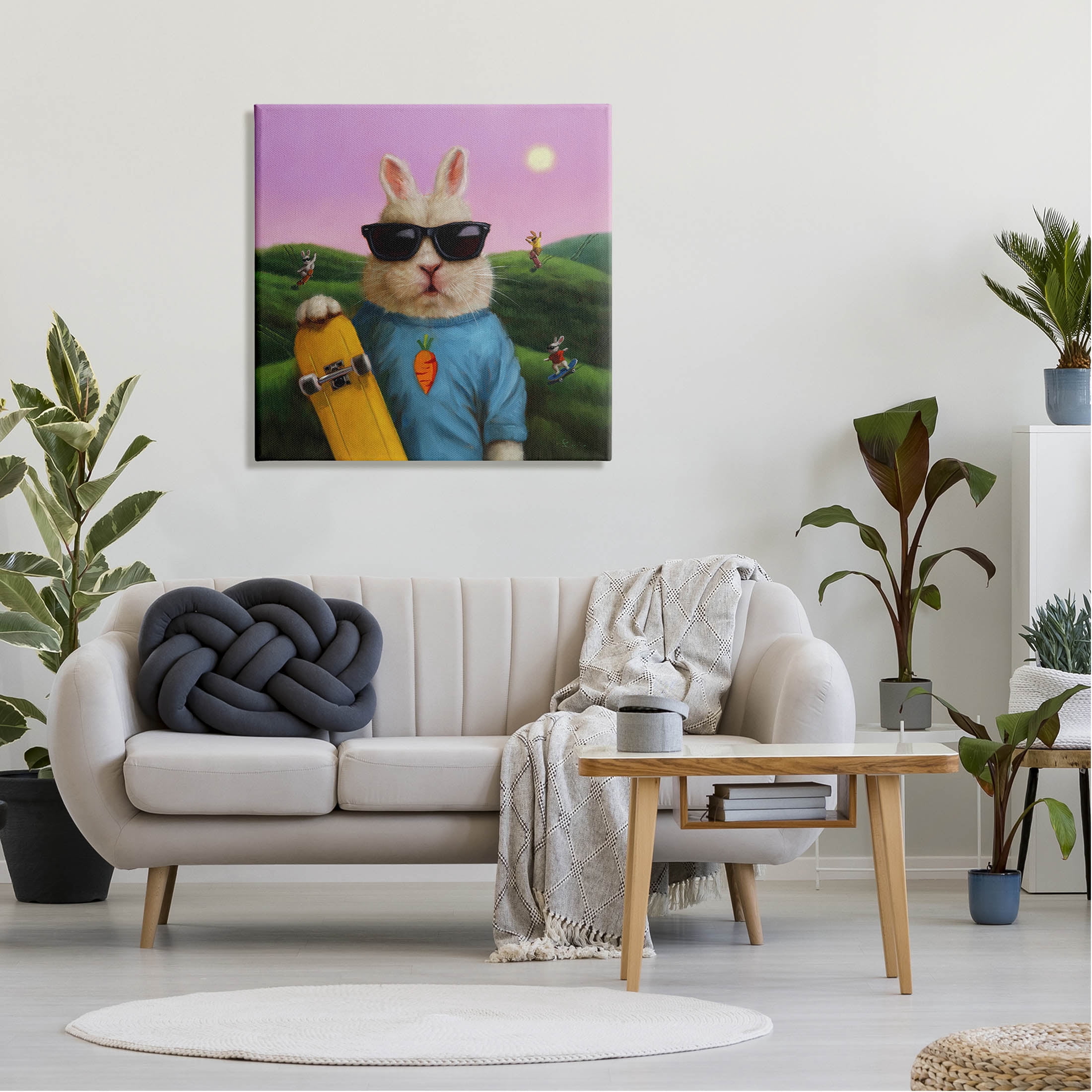 Funny Rabbit Skateboarding Park Animals & Insects Painting Gallery Wrapped Canvas Print Wall Art