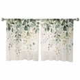 thumbnail image 2 of Sage Green Eucalyptus Semi Sheer Curtains 54 Inch Length 2 Panels Set, Country Leaf Plants Retro Beige Sheer Kitchen Curtain Privacy Voile Window Curtain for Living Room Bedroom Rod Pocket Drapes, 2 of 7