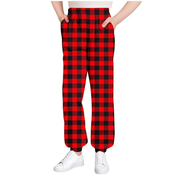 Babcutegg Pants for Toddler Girls Side Pockets Elastic Waist Graphic Pattern Girls Clothes Red