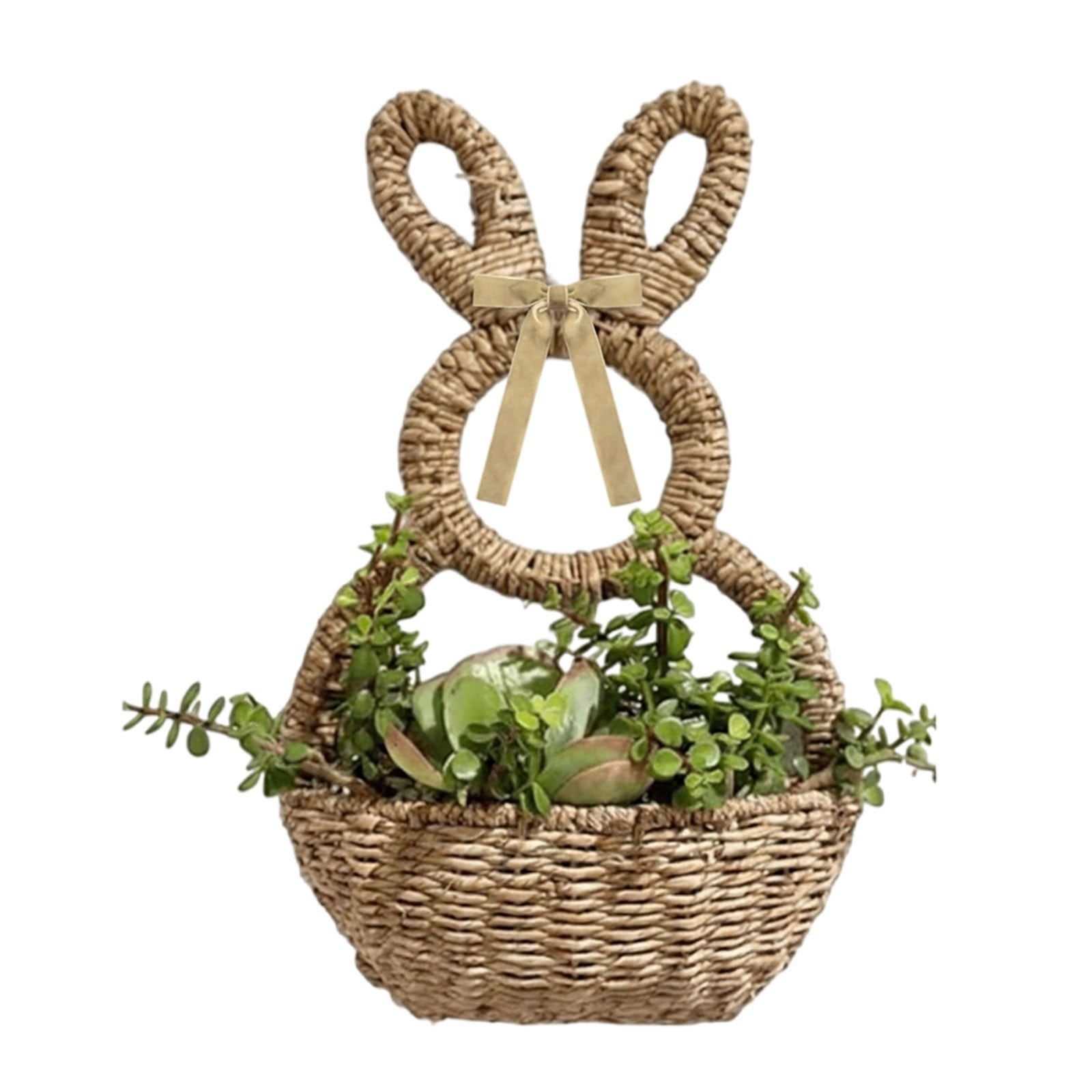 ERTZAE Natural Rope Woven Craft,Durable Natural Rope Woven Basket,Easter Bunny Design Planter,Festive Holiday Decoration,Beige Rope Woven Bunny Flower Basket 16x8Inch,Easter Planter & Storage Decor