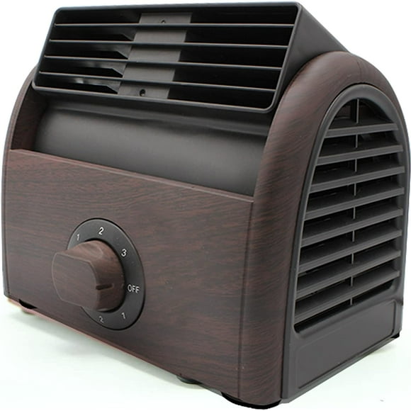 Small and Powerful Bladeless Desk Fan - 30W Double Turbine Turbo Centrifugal Table Fan - 45° Adjustable Ventilation - 3 Speeds - Ideal for Living Room or Bedroom - Wood Effect