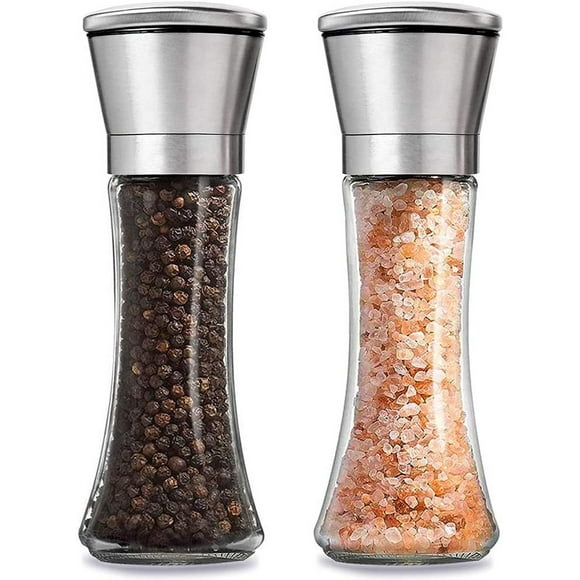 Salt and Pepper Grinder, Elegant Stainless Steel Salt & Pepper Mill Shaker, Adjustable Coarseness, Refillable -Sea Salt, Black Peppercorn Mill for Kitchen & Dining (T02)…