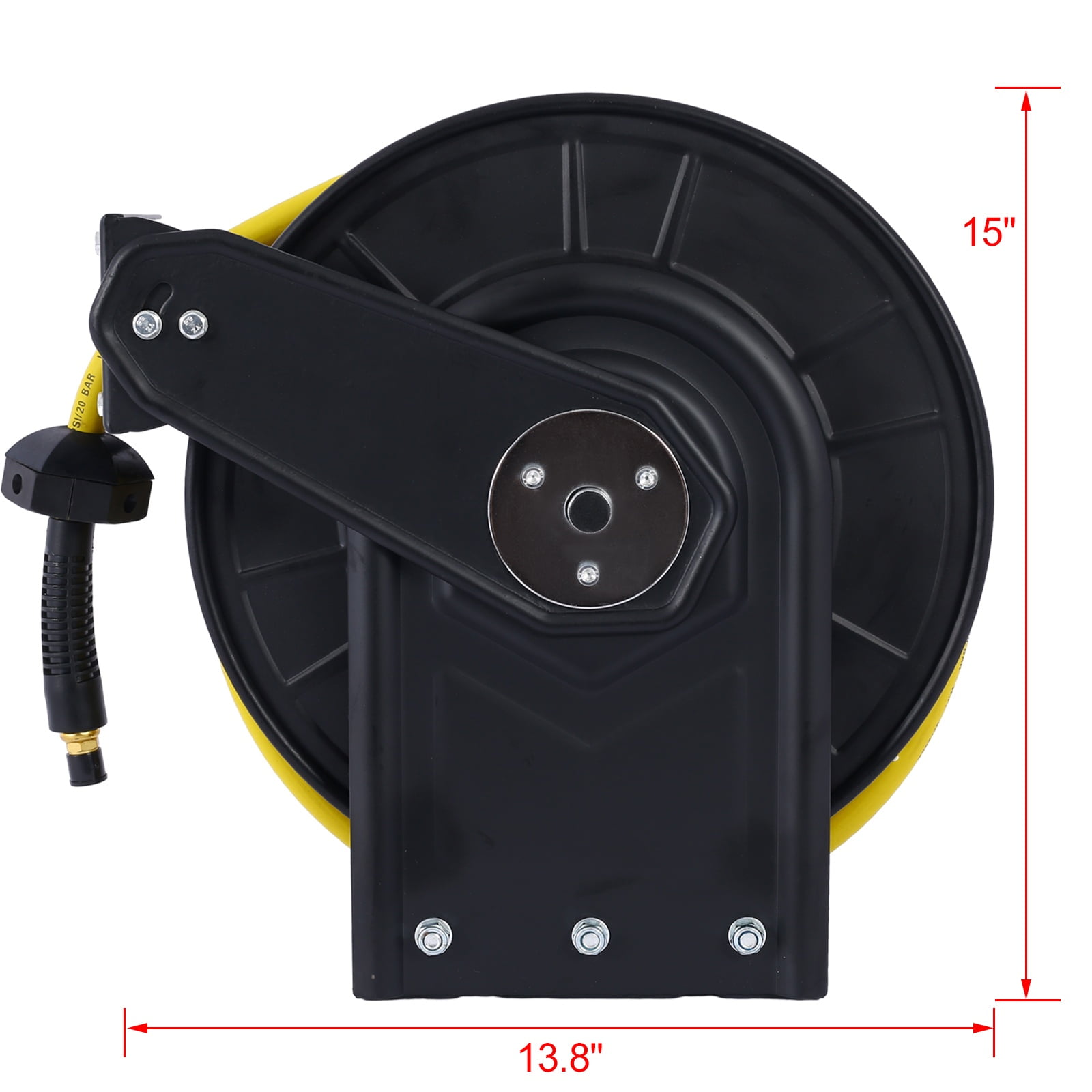 Air Reel Retractable 3/8" x 50' Premium Commercial Hose - Heavy Duty Steel Frame, 300 PSI Capacity, Wall/Ceiling/Floor Mount
