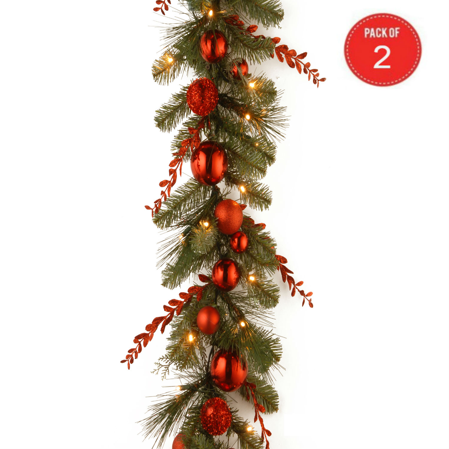 9'x12&quot; Decorative Collection Christmas Red Mixed Garland with 50 Soft