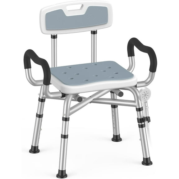 Shower Chair with Padded Armrests and Back, Slip Resistant with Adjustable Height, FSA/HSA Eligible 600 lbs Heavy Duty Shower Seat for Bathtub, Safety Bath Seat for Elderly, Adults and Disabled
