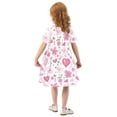 thumbnail image 4 of Pink Flower Heart Pattern Girls Short Sleeve Dress A Line Sun Protection Breathable Comfort Sundress 2T, 4 of 8