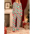 thumbnail image 2 of Cathery Women Christmas 2 Piece Pajama Set Striped Long Sleeve Button Shirt Pants Pjs Set Santin Sleepwear Loungewear, 2 of 7