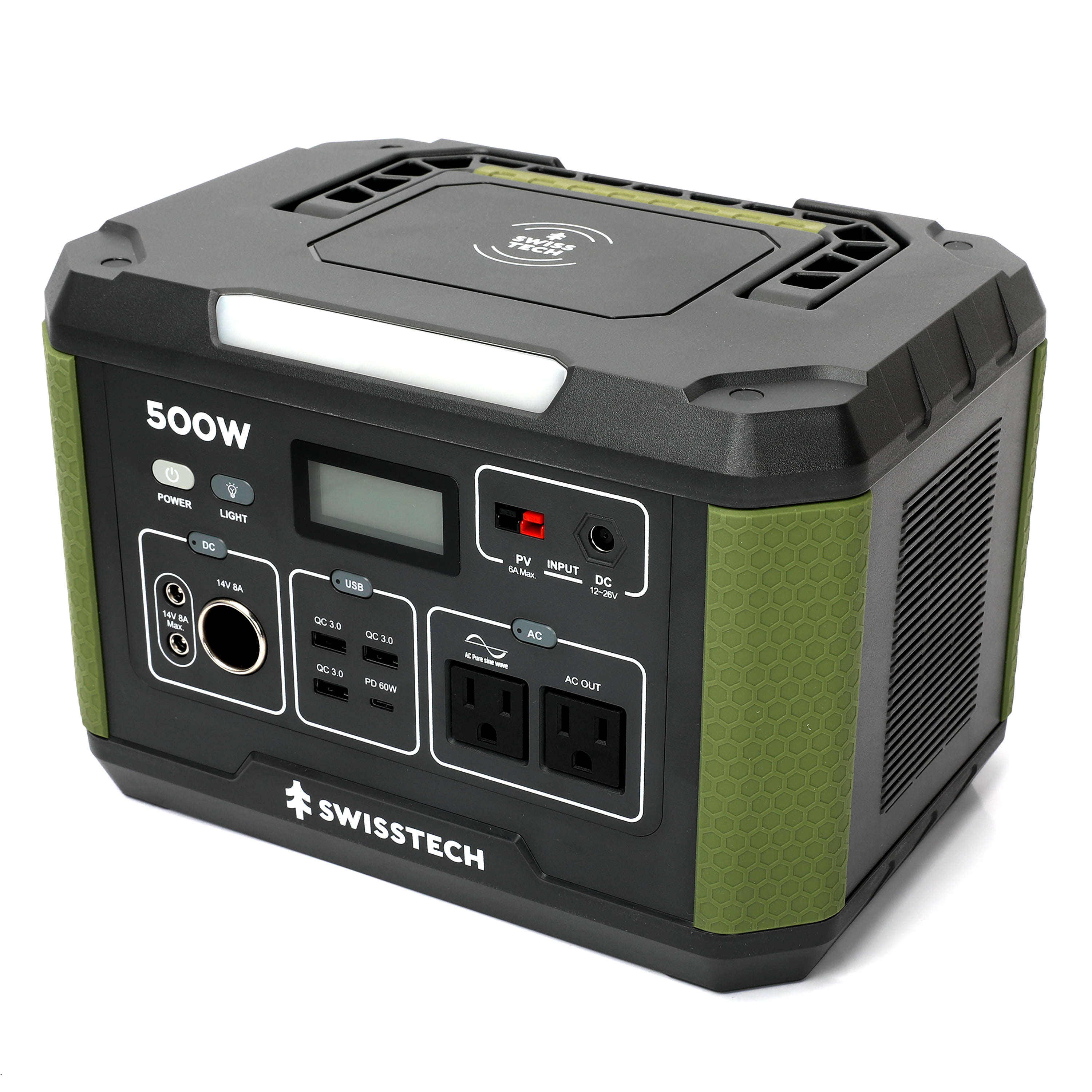 Swiss Tech 500W portable power station 519Wh solar compatible battery for outdoor & emergency use