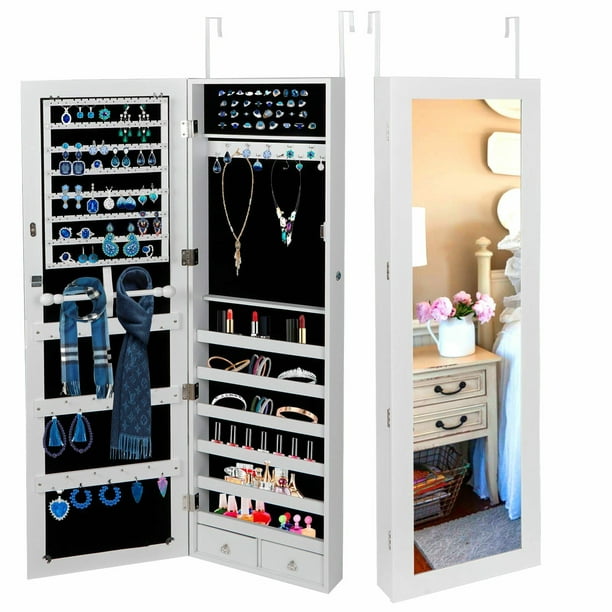 Zenstyle Jewelry Armoire Lockable, Jewelry Cabinet Wall Mounted Mirrored Armoire Storage Organizer