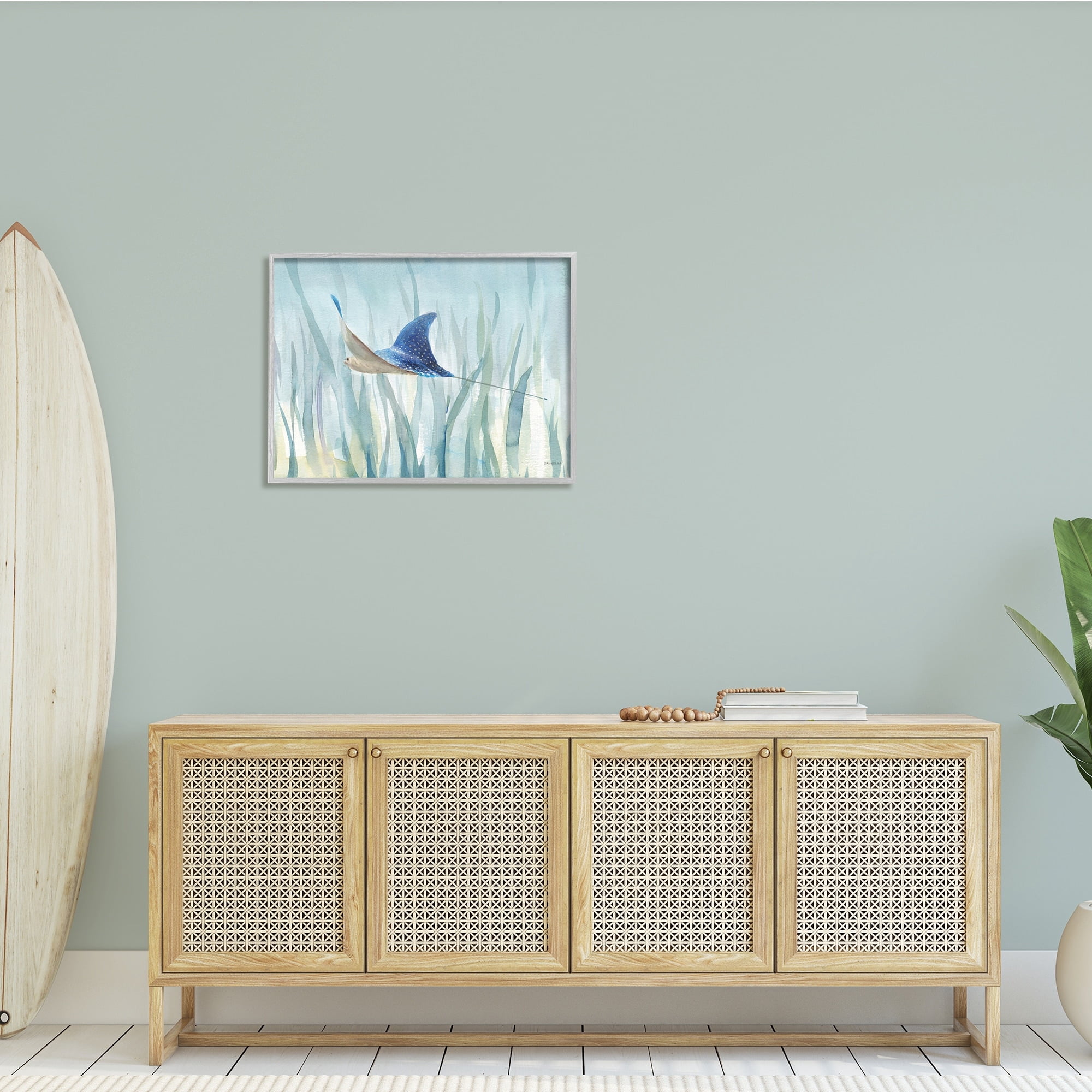 Stupell Industries Stingray Aquatic Animal Ocean Blue Spotted Sea Creature, 30 x 24, Design by Danhui Nai