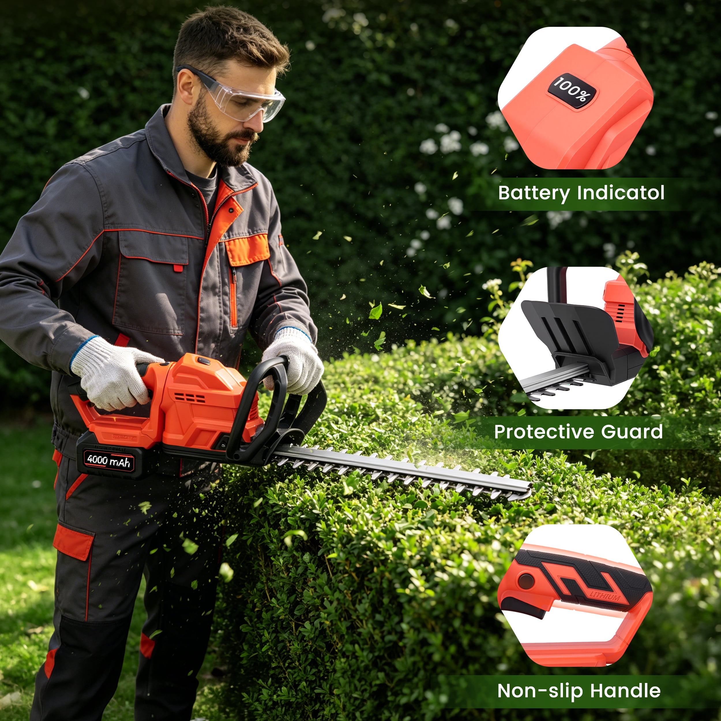RELOIVE 20" Cordless Hedge Trimmer,24V Rechargeable Hedge Cutter with 20" Double Action Blade and 2PCS 2000MAH Batteries, Lightweight Grass Shrub Trimmer