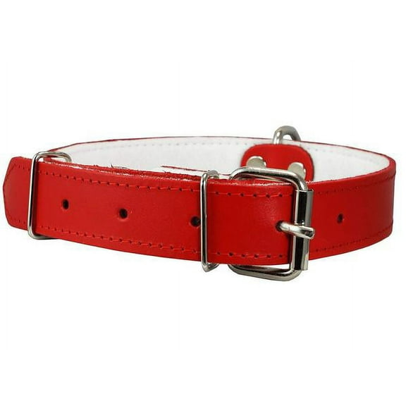 Dogs My Love Genuine Leather Felt Padded Dog Collar Red