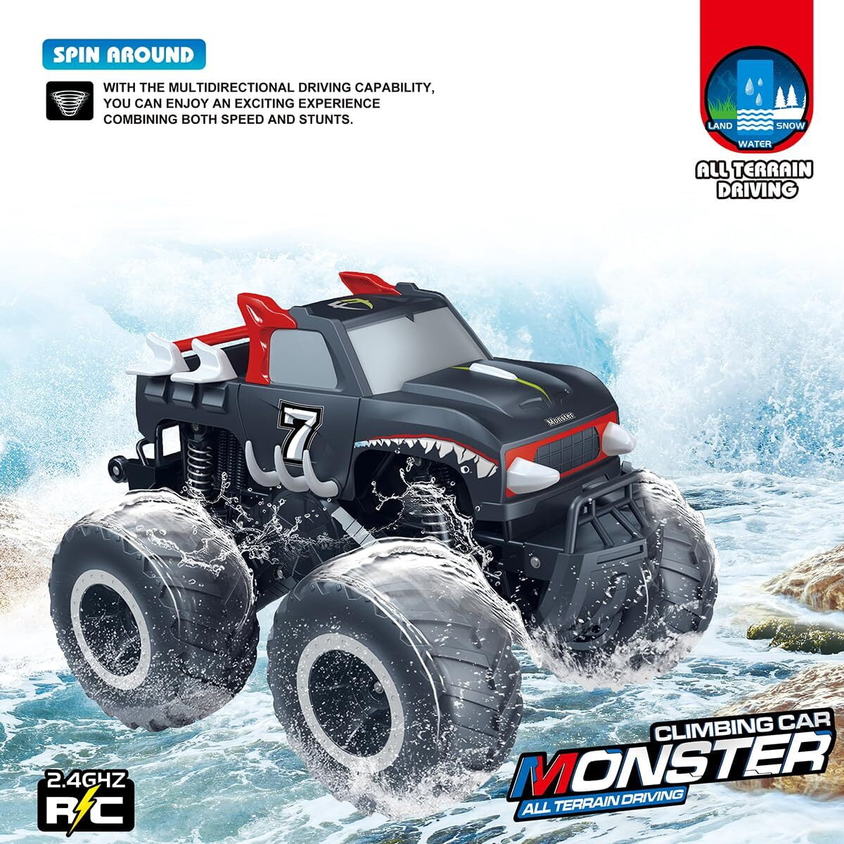 JBeeCtrl Remote Control Car Toys for Boys 1:16 2.4 GHz All Terrain Off-Road RC Truck Waterproof RC Monster Truck Christmas Birthday Gifts for Boys Girls Child Kids Ages 6+（Red）
