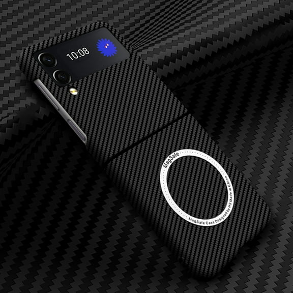 TECH CIRCLE Case for Samsung Galalxy Z Flip4,Shockproof PC Carbon Fiber Protective Slim Fit Phone Cover Compatible with Wireless Charging For Galaxy Z Flip 4, Black