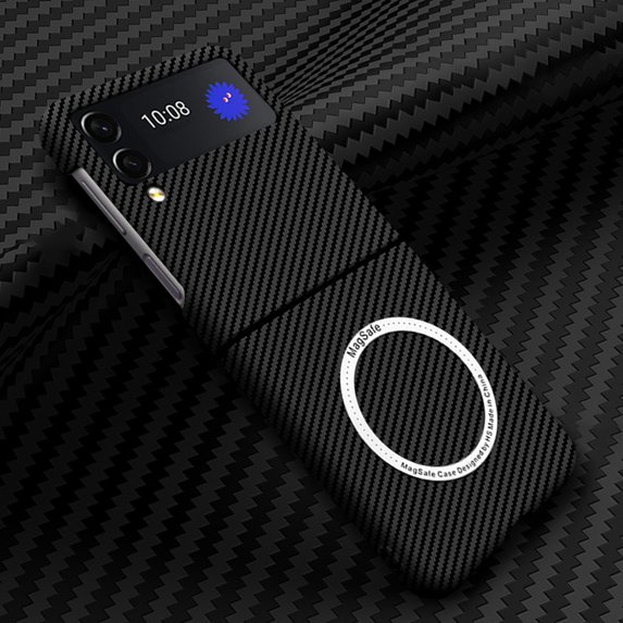 TECH CIRCLE Case for Samsung Galalxy Z Flip4,Shockproof PC Carbon Fiber Protective Slim Fit Phone Cover Compatible with Wireless Charging For Galaxy Z Flip 4, Black