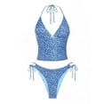 thumbnail image 1 of Set de tankini sin fisuras con diseño de lazo de leopardo, diseño halter, azul, talla L, 1 of 7