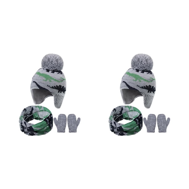 Sonducket Sombrero Bufanda Manoplas Conjunto Diseño de orejeras Gorros para niños Piezas de invierno Ropa de abrigo Decoración Regalos de agua Azul M 2-3 años 2piezas