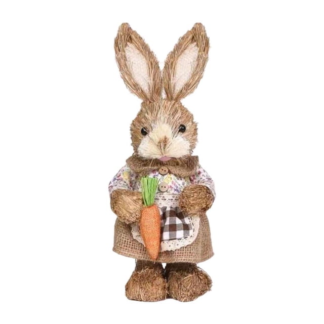 Billuyoard Conejo de paja de conejito de granjero de Pascua con zanahoria para decoración de banquete de boda Beige Type3
