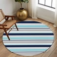 thumbnail image 2 of Round Area Rug 8 Ft, Grey Blue Striped Washable Non-Slip Circle Carpet for Living Room/Bedroom, Farmhouse Stripes Abstract Art Navy Blue Collection Low-Profile Large Area Rugs for Indoor, 2 of 8