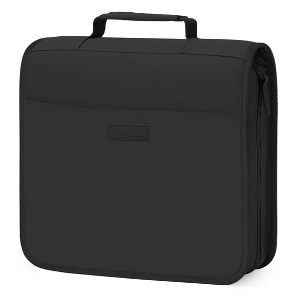 SUNEE Zipper Binder with Handle, 1.5 Inch O-Ring, 325 Pages Capacity, with 5-Tab Expanding File Folder for Classified Storage, Small Size Lightweight Organizer Binder, Black