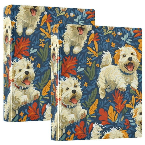 ALAZA Cute Dog in Floral Hardcover 3 Ring Binder 1.5" Round Rings Interior Pockets Binders Organizer 2 Pack