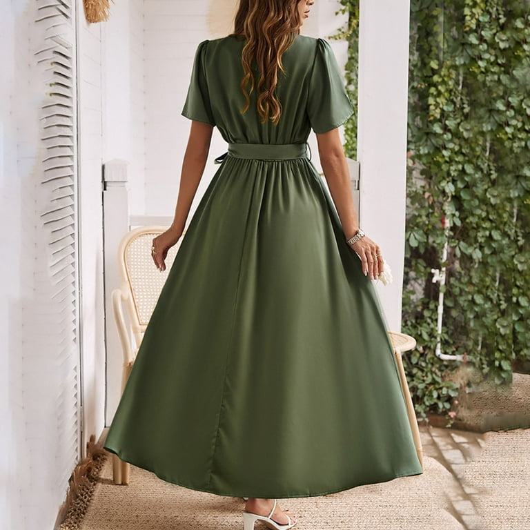 blue dress for baby girl Olive Green Bridesmaid Dress - Amelia Satin Maxi main image 0