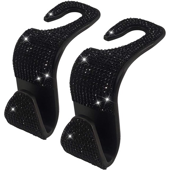 2 Pack Car Hooks, 2021 New Bling Rhinestones Crystal Hooks Car Decorations Auto Seat Back Organizers Strong and Durable Backseat Hanger Storage Universal for SUV Truck Vehicle (Black2)