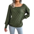 thumbnail image 3 of STARVNC Women Crew Neck Long Sleeve Buttons Cable Knit Ribbed Sweater, 3 of 7