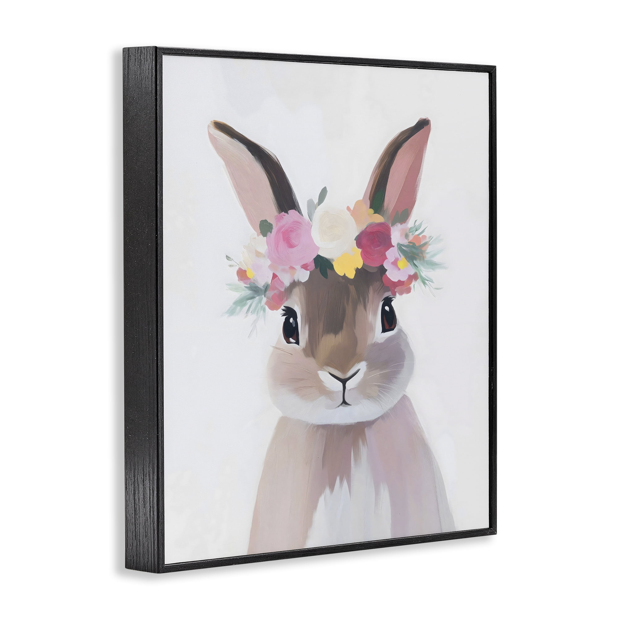 Stupell Industries Flower Crown Rabbit Black Framed Giclee Art, design by The Prints Vibe