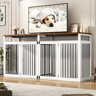 EasyCom Dog Crate Furniture For 1 Or 2 Dogs - Large 78.74" L Wooden Kennel As TV Stand, For Dogs 35-60 Lbs, Brown