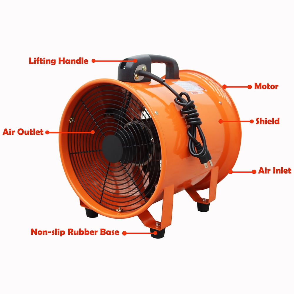 INTBUYING 12” Axial Fan Portable Cylinder Pipe Spray Booth Paint Fumes Blower with 16.4ft Air Duct