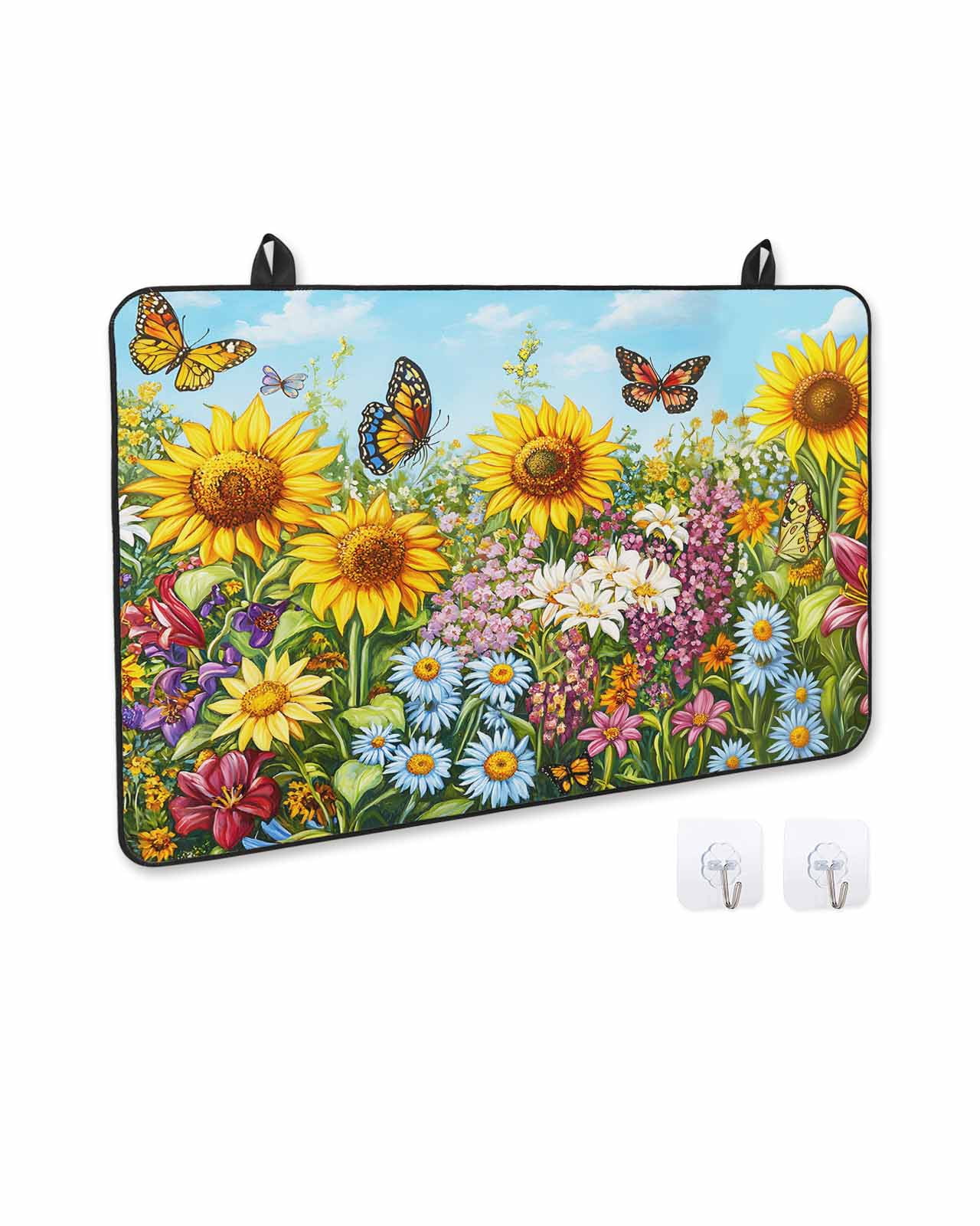 nqOlkjepod Large Induction Cooktop Protector Mat 36"x21", Spring Wildflower Stove Top Covers for Electric Stove, Floral Leaves Country Pastoral Stove Burner Cover Mats, Glass Top Stove Cover