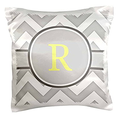 Yellow And Gray Pillow 3dRose Grey and white chevron with yellow monogram initial R, Pillow Case, 16 by 16-inch ()