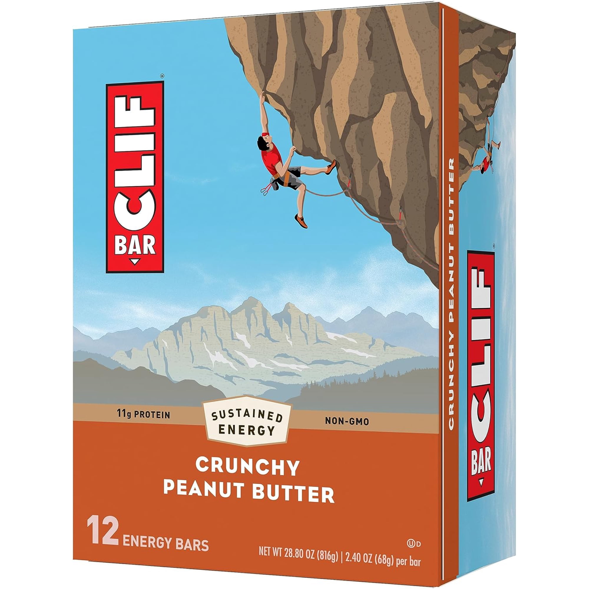 CLIF BAR Crunchy Peanut Butter Energy Bars, Plant Based Protein Bars, 12ct