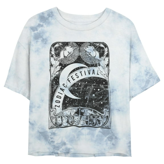 Junior's Lost Gods Zodiac Festival Card Crop Graphic Tee White/Blue Medium