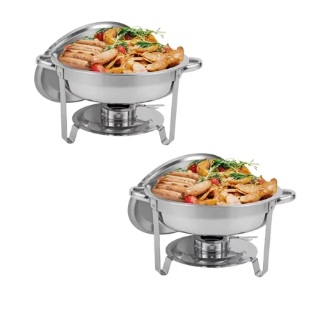 

HORESTKIT 2 Packs Round Chafing Dishes Stainless Steel Chafers and Buffet Warmers Sets 5QT Large Capacity w/Water Pan Food Pan Fuel Holder and Lid for Catering Event Parties