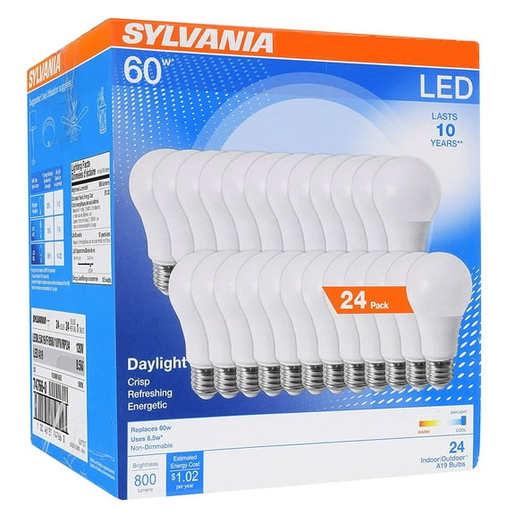 Sylvania LED Light Bulb, A19, 8.5W (60W Equivalent), Daylight, 5000K, 4 Pack