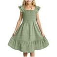 thumbnail image 1 of felwors Robe d'Été pour Filles à Manches Double Plissées, Encolure Carrée, Épaules Dénudées, avec Poches, 1 of 4