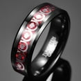 thumbnail image 2 of 8mm Mens Tungsten Ring with Clover and Horseshoe Pattern Inlaid above Red Background, 2 of 6