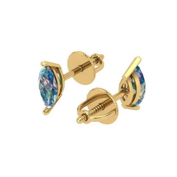 1.0 Ct Marquise Cut Studs Blue Moissanite 14K Yellow Solid Solid Gold Everyday Dainty Earrings Screw Back